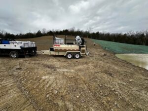 A FINN T120 Hydroseeder being used in the field.