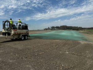 A FINN-T120 Hydroseeder being used in a field.